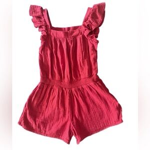 Girls Cat & Jack Red Romper with Ruffled Straps, Size L (10/12)